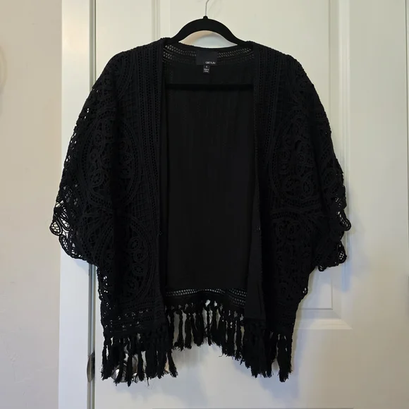 Greylin Anthropolgie Black Crochet Fringe Cardigan Size Small - Picture 6 of 15